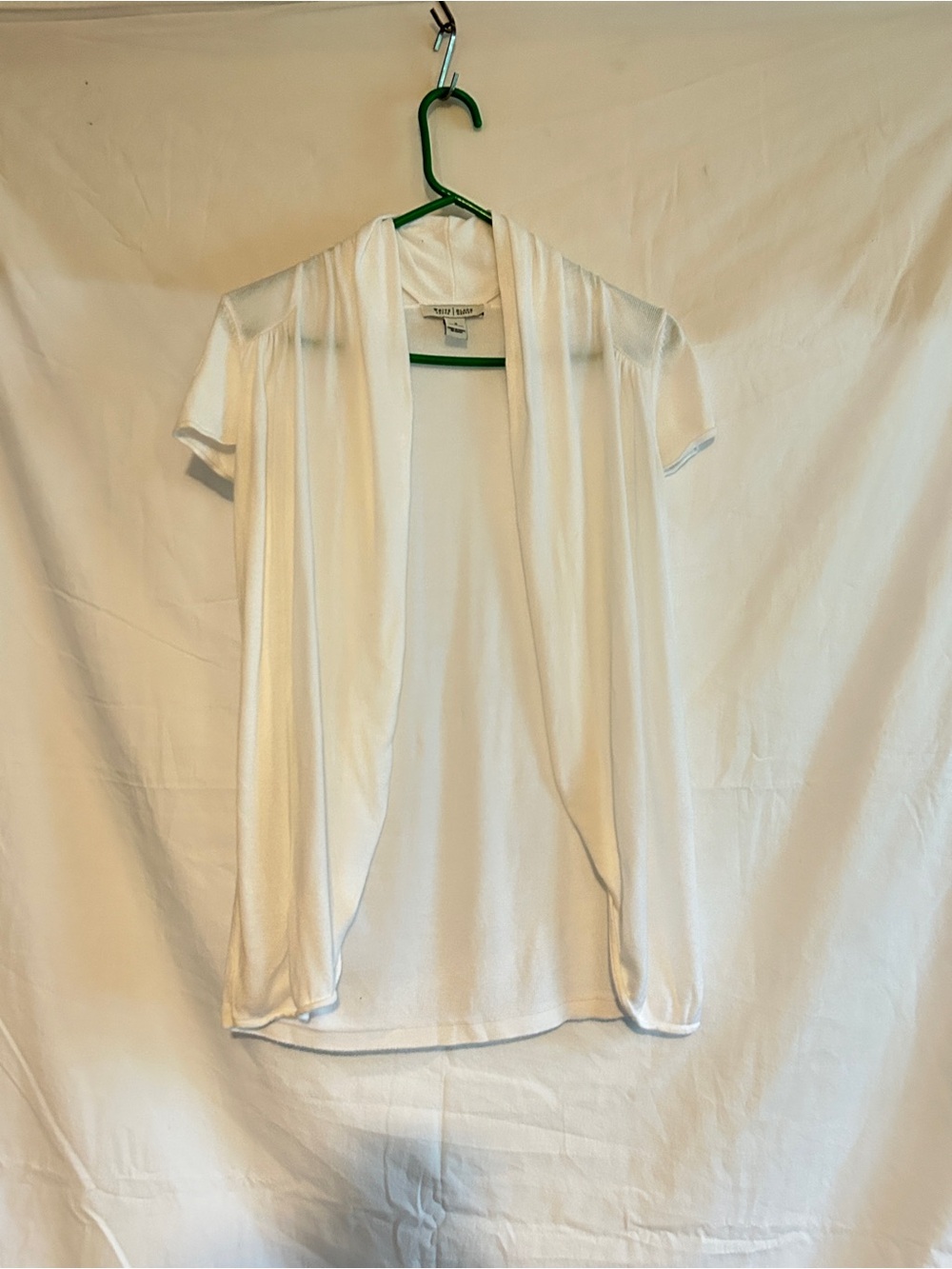 White House Black Market White Short-Sleeve Draped Open Front Robe Cardigan